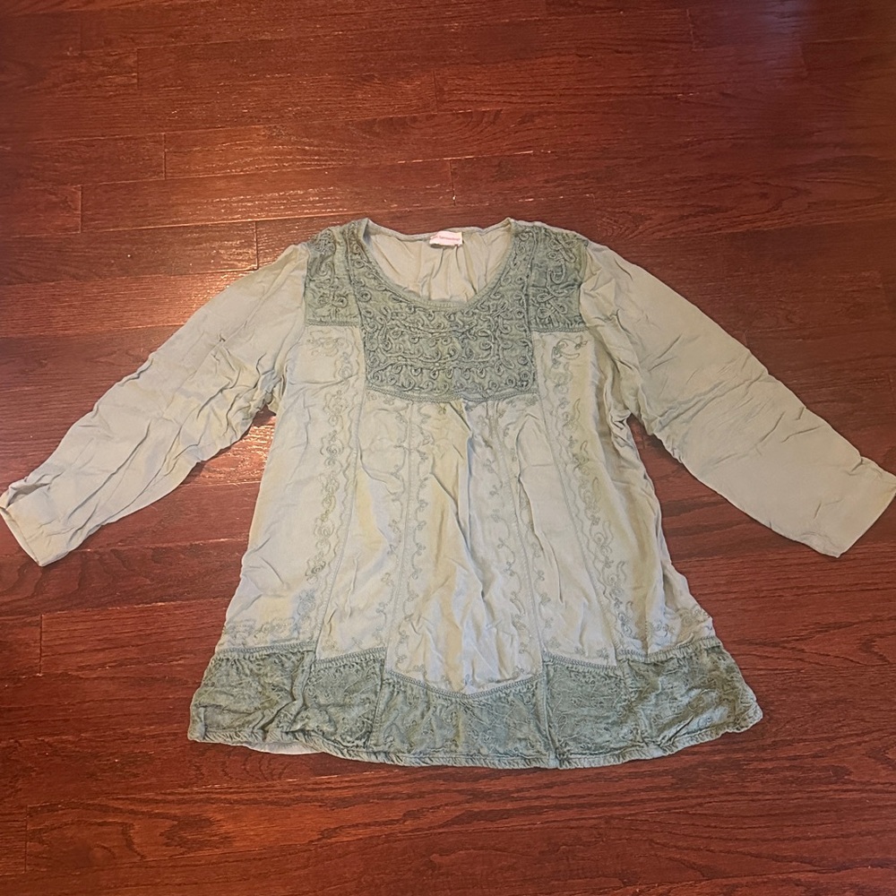 Soft Surroundings Sage Green Embroidered Tunic